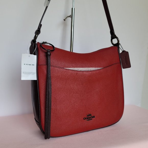COACH Chaise Colorblock Pebbled Leather Crossbody-Brick Red Multi ⭐ - Picture 3 of 16